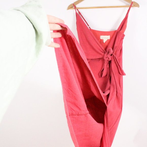 *Lost in Linen Pink V Neck Wrap  Spaghetti Strap Dress - Picture 5 of 5